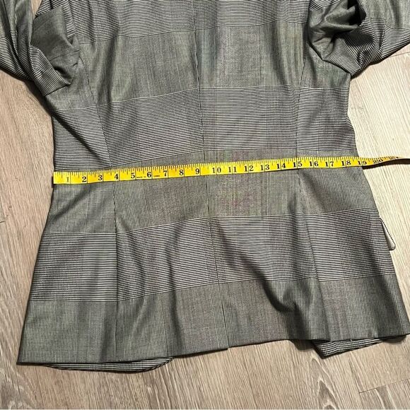 Escada plaid blazer Windowpane Black White Classic Wool Single Breast 42 L - Picture 13 of 16